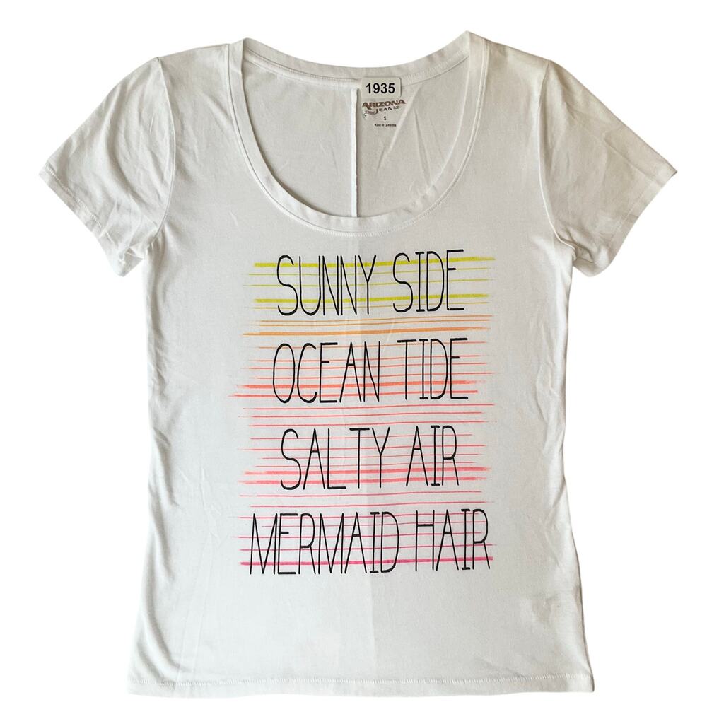 Arizona Jean Co Women’s Short Sleeve Semi-sheer  T-shirt Size S, White, Mermaid
